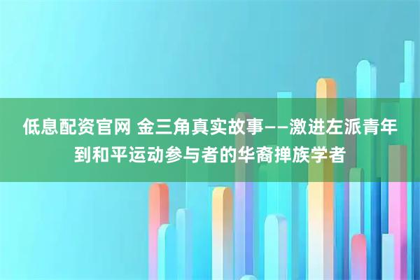 低息配资官网 金三角真实故事——激进左派青年到和平运动参与者的华裔掸族学者