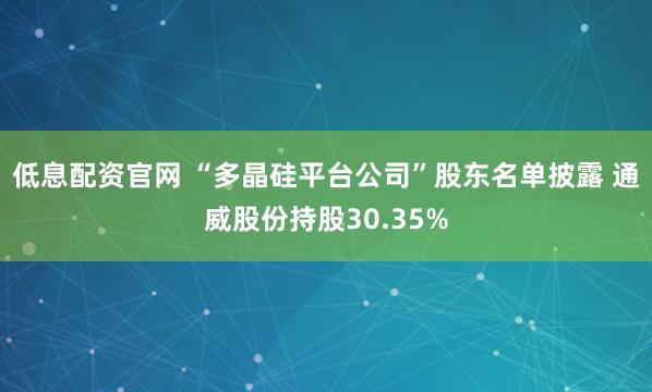 低息配资官网 “多晶硅平台公司”股东名单披露 通威股份持股30.35%